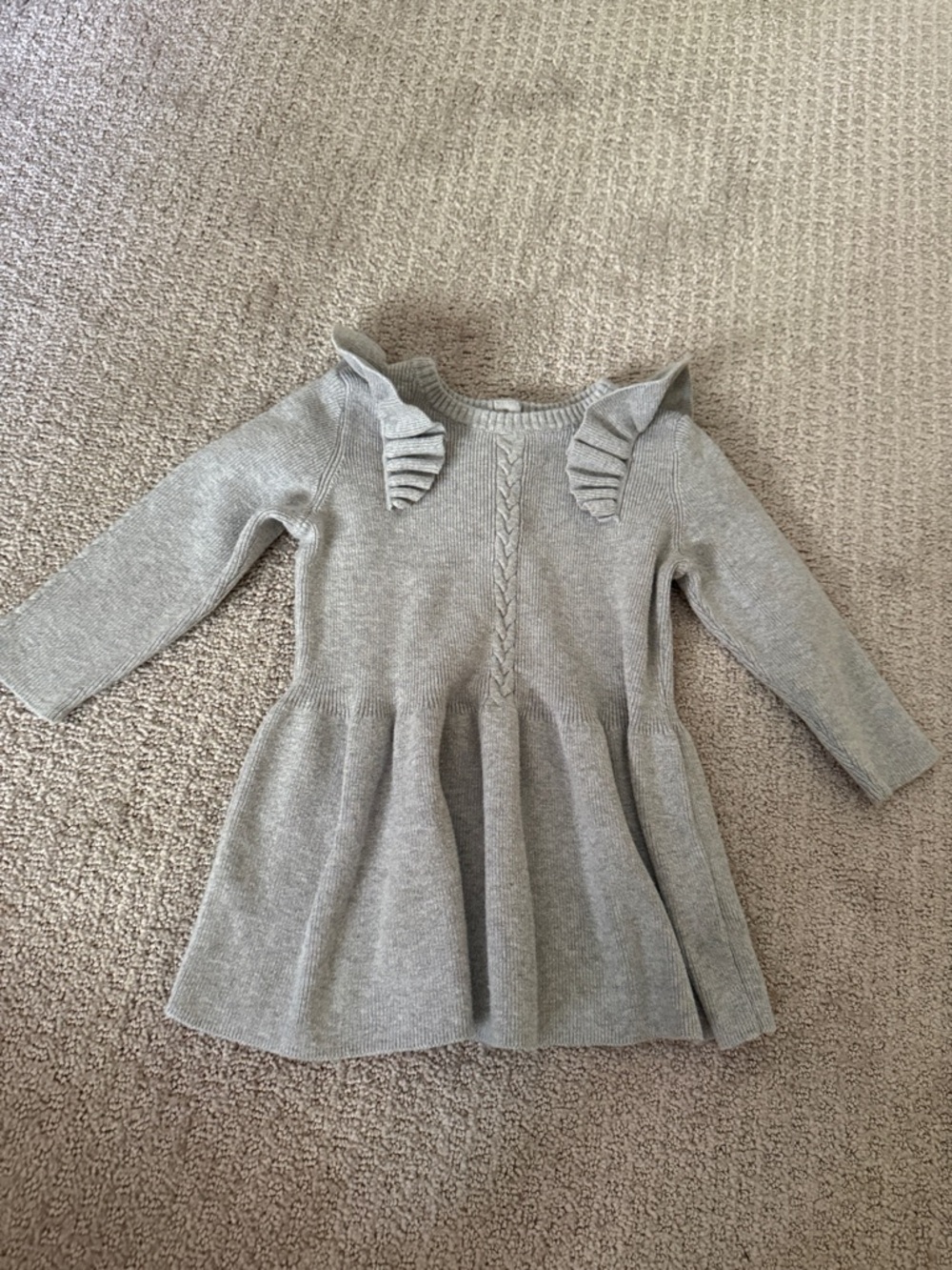H&M Light Gray Knit Baby Dress with Ruffle Shoulders